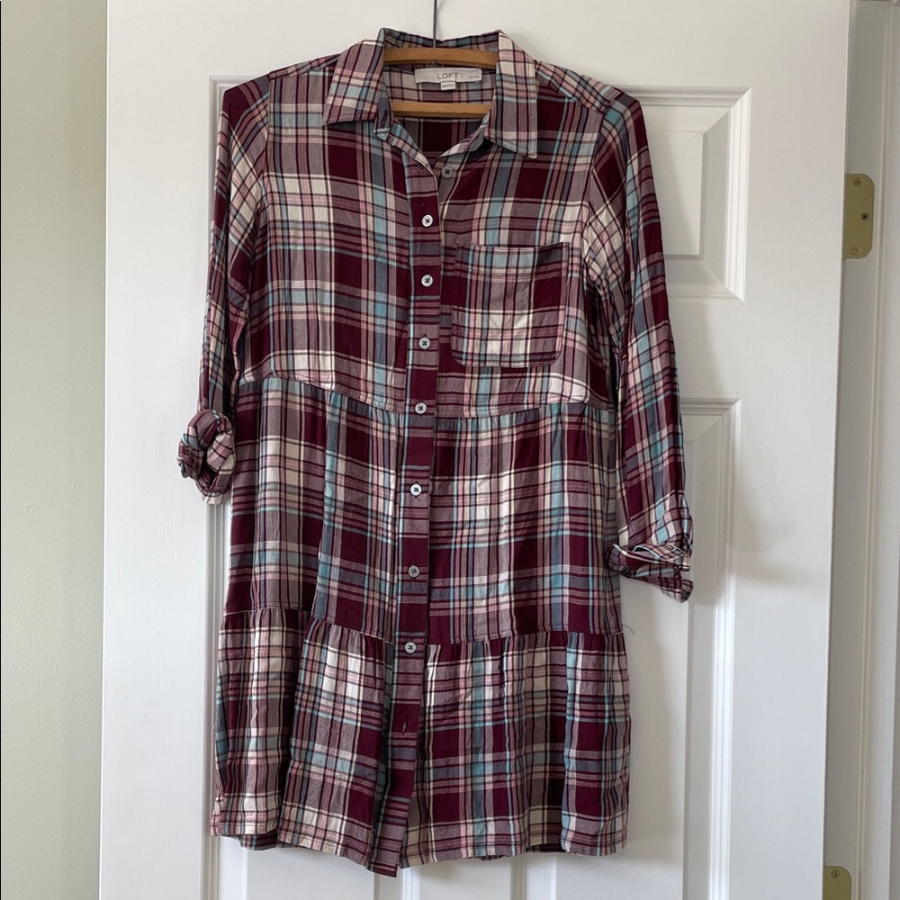 LOFT Multicolor Plaid Shirt Dress